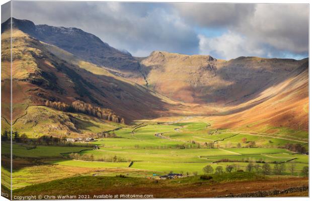 Rosset Gill and Rossett Pike looking along the MIckelden Valley  Canvas Print by Chris Warham