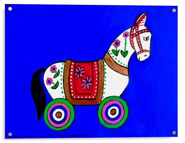 Wheeled toy wooden horse Acrylic by Stephanie Moore