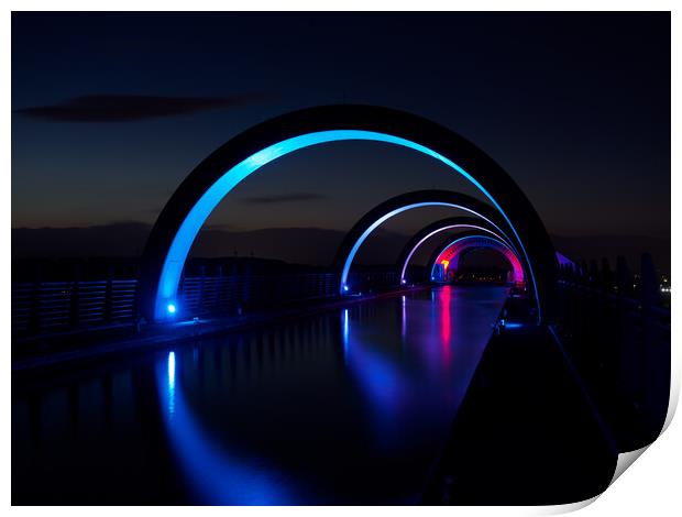 The Falkirk Wheel at night. Print by Tommy Dickson