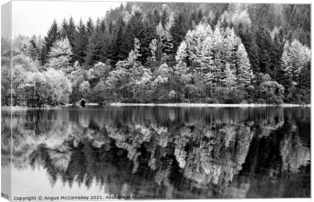 Boathouse on Loch Chon mono Canvas Print by Angus McComiskey