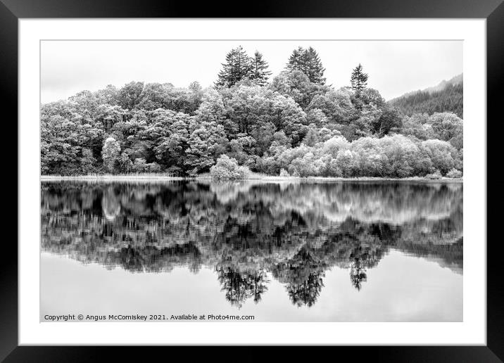 Loch Chon reflections mono Framed Mounted Print by Angus McComiskey