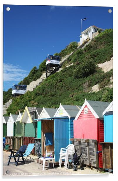 Charming Pastel Beach Huts Acrylic by Roger Mechan