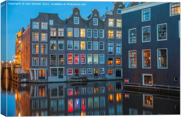 Night Lights City of Amsterdam Holland Canvas Print by Iain Gordon