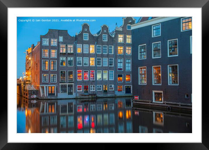 Night Lights City of Amsterdam Holland Framed Mounted Print by Iain Gordon
