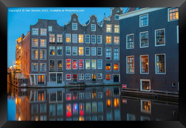Night Lights City of Amsterdam Holland Framed Print by Iain Gordon