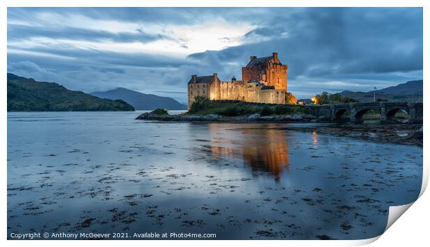 Eilean Donan Castle Blue Hour  Print by Anthony McGeever