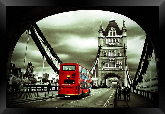 Tower Bridge Red Bus London England Framed Print by Andy Evans Photos