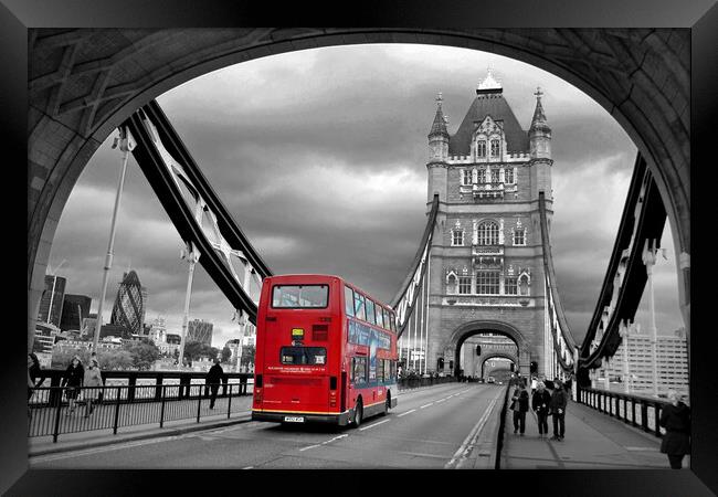 Tower Bridge Red Bus London England Framed Print by Andy Evans Photos