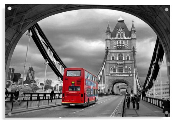 Tower Bridge Red Bus London England Acrylic by Andy Evans Photos