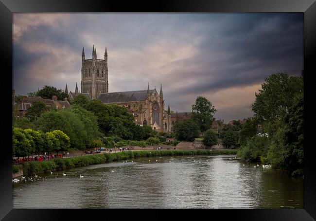 Worcester cathedral and river Severn Framed Print by Leighton Collins