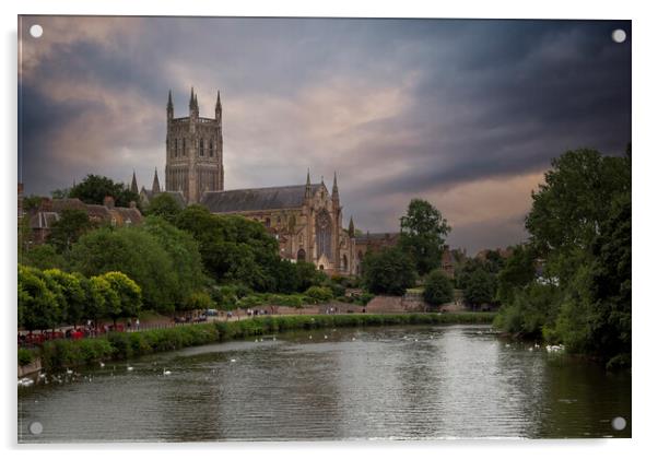 Worcester cathedral and river Severn Acrylic by Leighton Collins