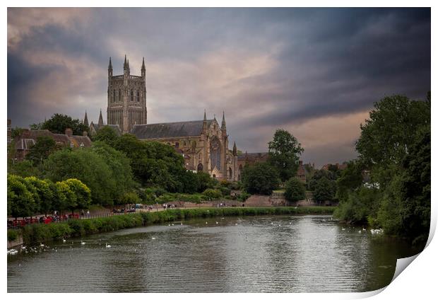 Worcester cathedral and river Severn Print by Leighton Collins