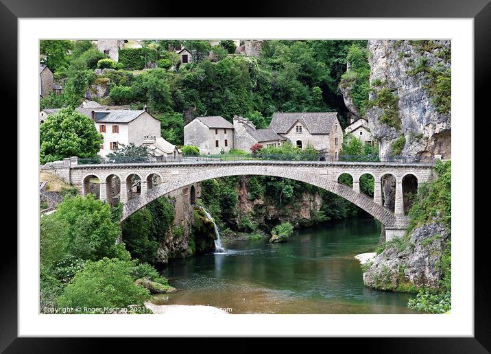 Idyllic Stone Village with Arched Bridge Framed Mounted Print by Roger Mechan