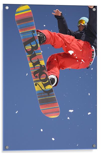 Snowboard jumping on Vogel mountain Acrylic by Ian Middleton