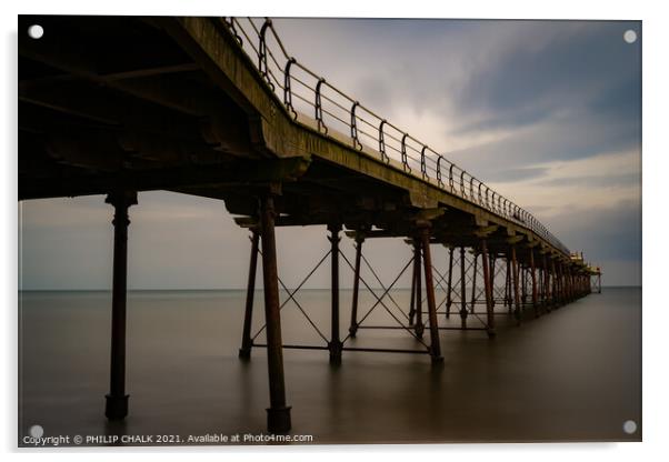 Saltburn pier calm 579 Acrylic by PHILIP CHALK