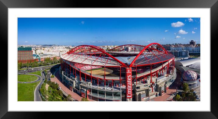 Aerial view over Benfica Lisbon soccer stadium called Estadio da Luz - high resolution panoramic view Framed Mounted Print by Erik Lattwein