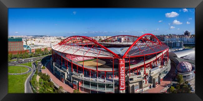 Aerial view over Benfica Lisbon soccer stadium called Estadio da Luz - high resolution panoramic view Framed Print by Erik Lattwein