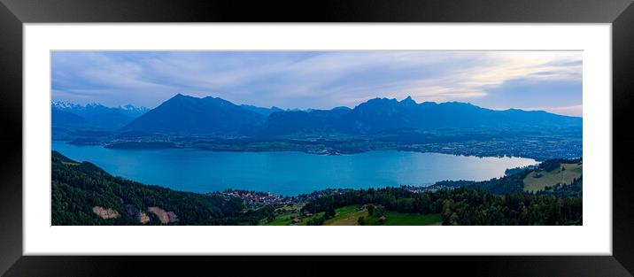 Panoramic view over Lake Thun in Switzerland - evening view Framed Mounted Print by Erik Lattwein