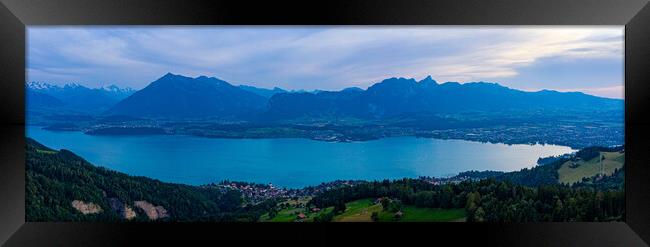 Panoramic view over Lake Thun in Switzerland - evening view Framed Print by Erik Lattwein