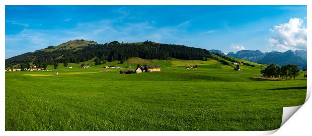 Panoramic view over the typical landscape in Switzerland Appenzell Print by Erik Lattwein