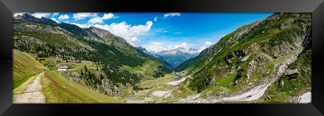Amazing view over the glaciers in the Swiss Alps - panoramic Switzerland Framed Print by Erik Lattwein