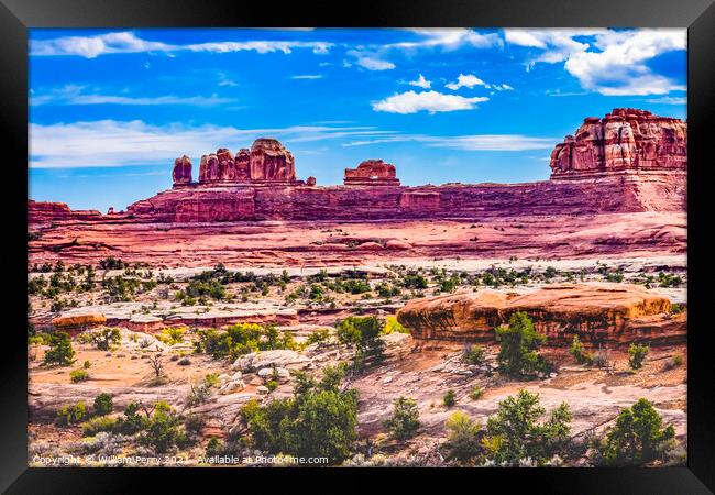 Wooden Shoe Arch Pink Buttes Canyonlands Needles Utah Framed Print by William Perry