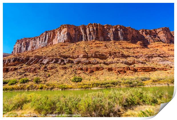 Colorado River Rock Canyon Reflection Green Grass Outside Moab U Print by William Perry