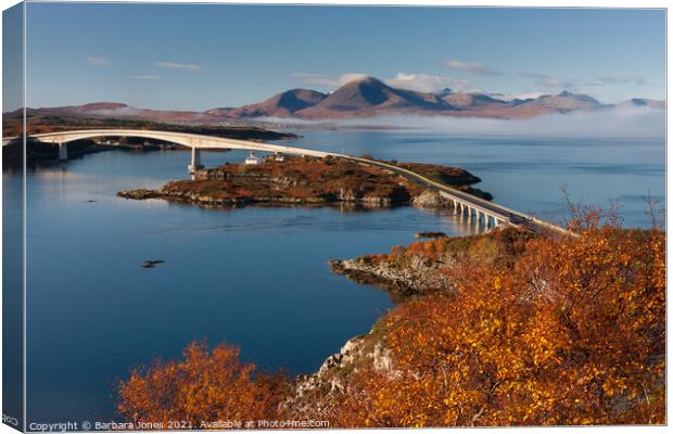Skye Bridge From  Kyle of Lochalsh in Autumn Scotl Canvas Print by Barbara Jones