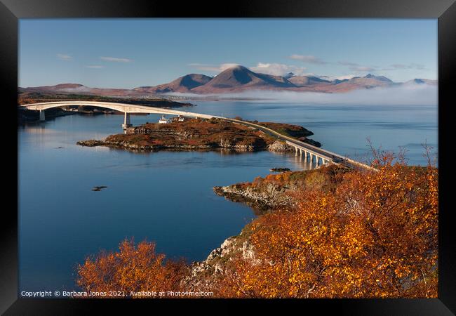 Skye Bridge From  Kyle of Lochalsh in Autumn Scotl Framed Print by Barbara Jones