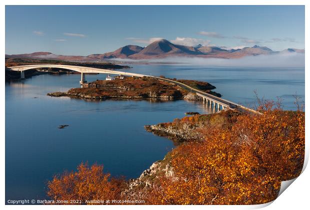 Skye Bridge From  Kyle of Lochalsh in Autumn Scotl Print by Barbara Jones
