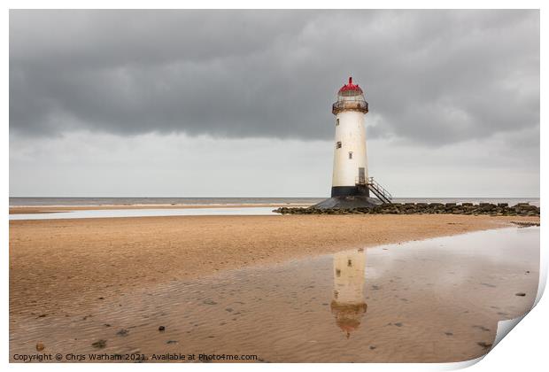 Talacre lighthouse on the Pont of Ayr, Deeside Print by Chris Warham