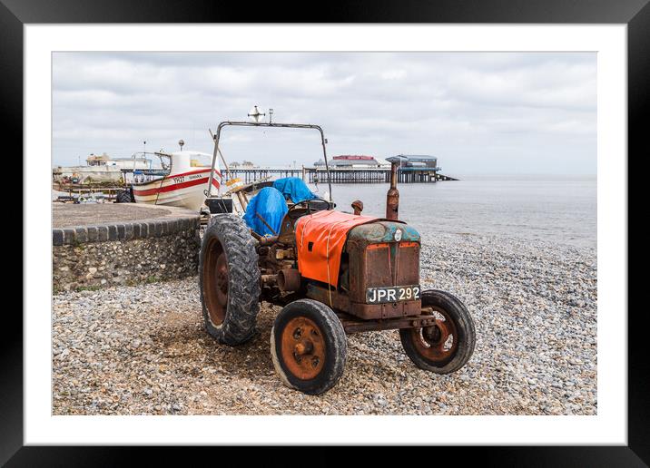 Old tractor on Cromer beach Framed Mounted Print by Jason Wells