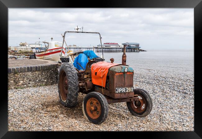Old tractor on Cromer beach Framed Print by Jason Wells