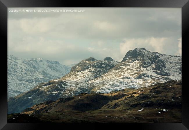Winter on the Langdale Pikes, The Lake District, Cumbria Framed Print by Helen Shaw