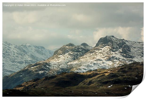 Winter on the Langdale Pikes, The Lake District, Cumbria Print by Helen Shaw
