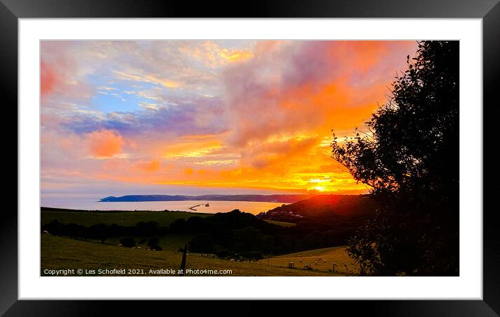 Sunset over Plymouth sound  Framed Mounted Print by Les Schofield
