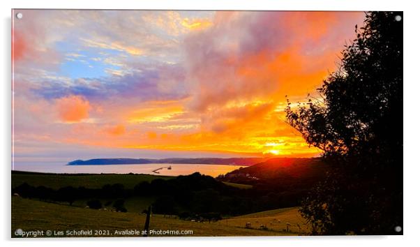 Sunset over Plymouth sound  Acrylic by Les Schofield