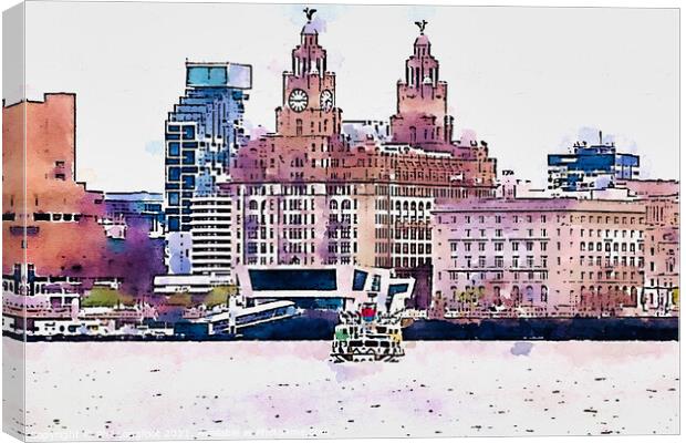 Ferry across the Mersey watercolour edit Canvas Print by Phil Longfoot