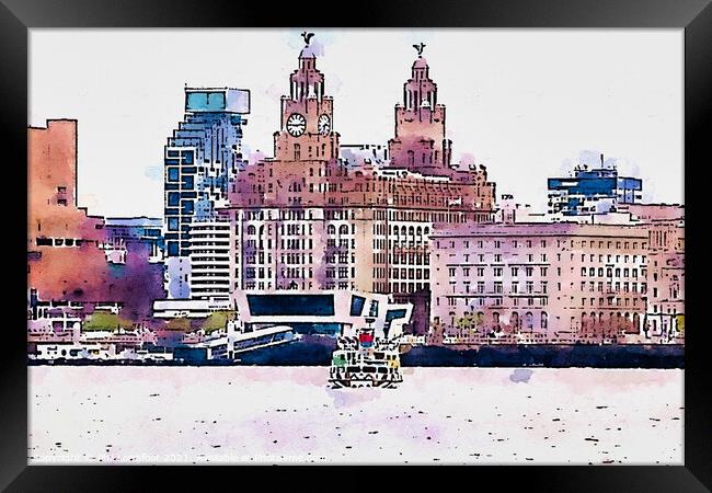 Ferry across the Mersey watercolour edit Framed Print by Phil Longfoot