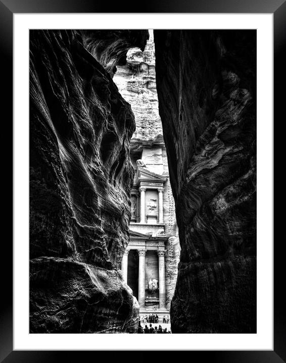 The glimpse of The Treasury of Petra (Al-Khazneh) Framed Mounted Print by Adelaide Lin