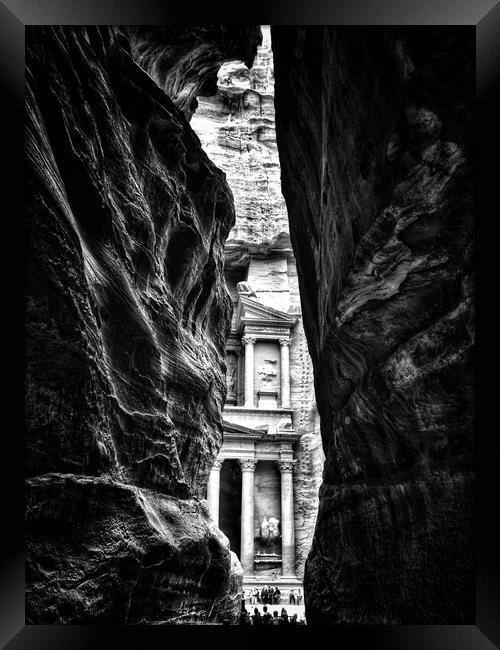 The glimpse of The Treasury of Petra (Al-Khazneh) Framed Print by Adelaide Lin