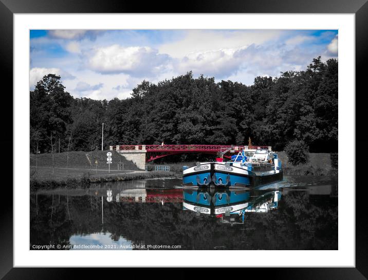Commercial Barge on the Canal entre Champagne Framed Mounted Print by Ann Biddlecombe