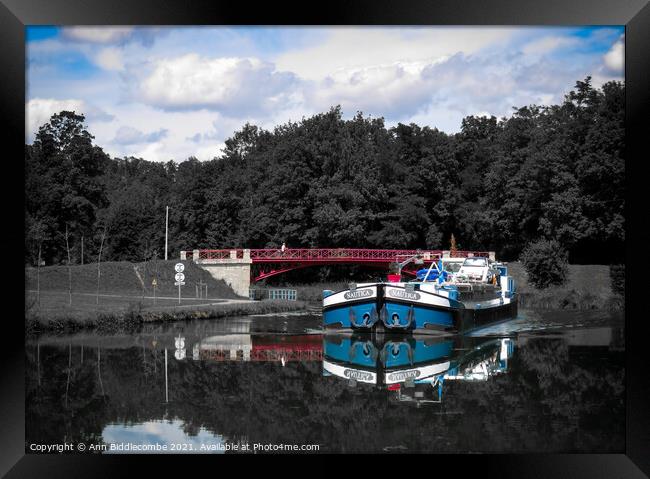 Commercial Barge on the Canal entre Champagne Framed Print by Ann Biddlecombe