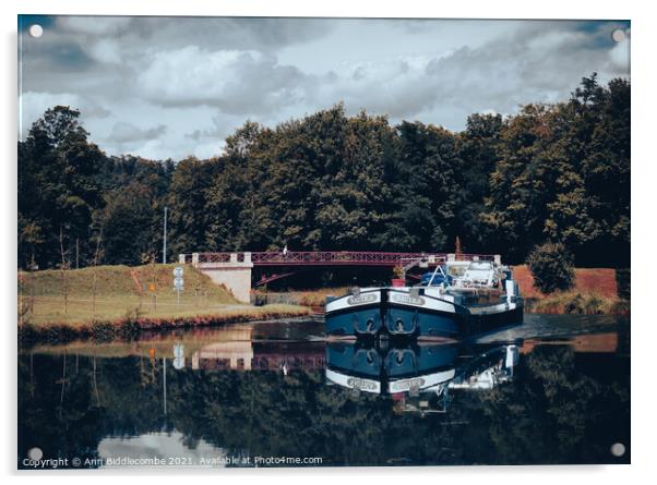 Commercial Barge on the Canal in Vintage style Acrylic by Ann Biddlecombe