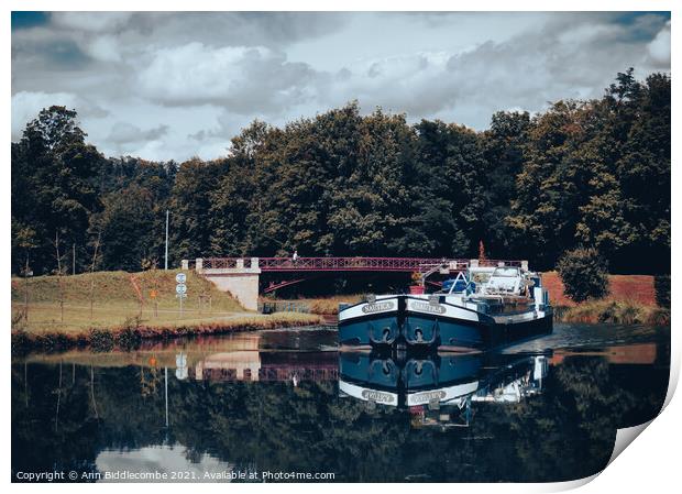 Commercial Barge on the Canal in Vintage style Print by Ann Biddlecombe