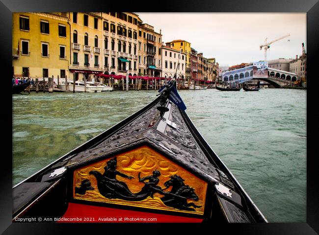 Venice by Gondola on the main canal Framed Print by Ann Biddlecombe