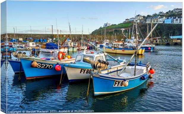 Fishing Boats in Mevagissey Harbour, Cornwall Canvas Print by Gordon Maclaren