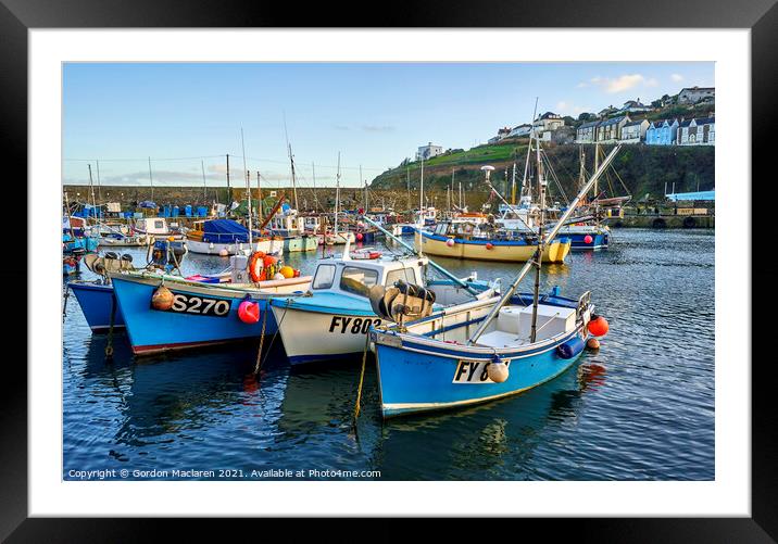 Fishing Boats in Mevagissey Harbour, Cornwall Framed Mounted Print by Gordon Maclaren