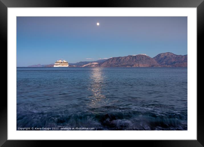Moonlight Departure from Agios Nikolaos, Crete Framed Mounted Print by Kasia Design