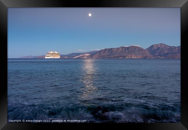 Moonlight Departure from Agios Nikolaos, Crete Framed Print by Kasia Design